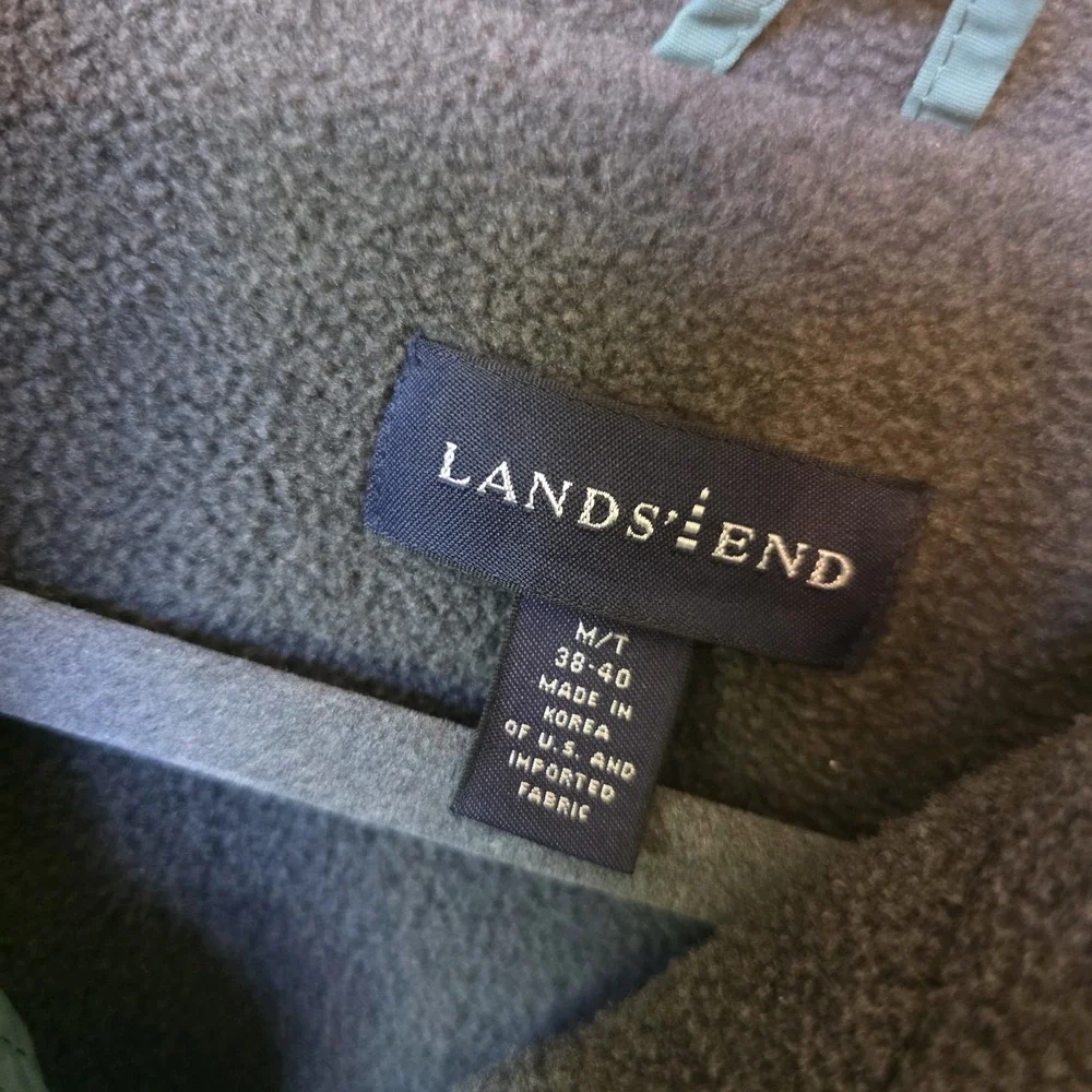 Land's End Jacket Men's Size M/T 38-40 Green Full Zip Gray Fleece Lined Pockets‎